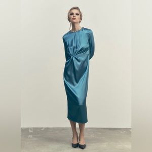 Zara Teal Satin Dress NWT